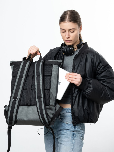 Рюкзак ROLLTOP POCKET 2 | сірий - екошкіра чорна матова 1/24 фото 5