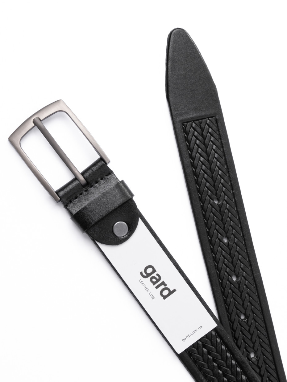 Шкіряний ремінь плетений gard | чорний 1/25