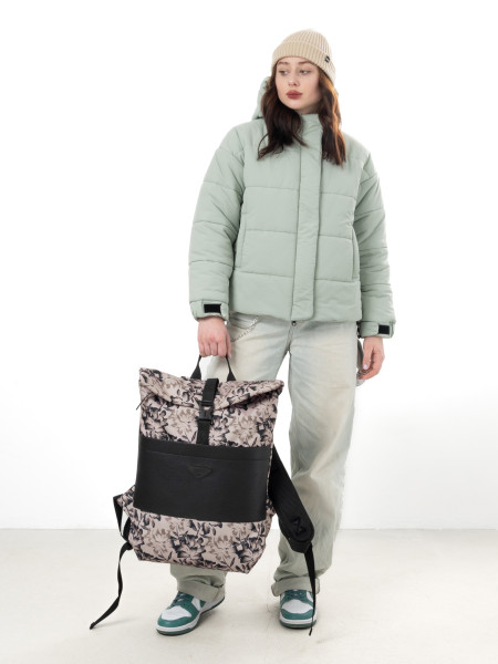 Рюкзак ROLLTOP POCKET 2 | vintage flowers - екошкіра чорна текстурована 2/24 фото 6