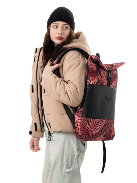 Рюкзак ROLLTOP POCKET 2 | burgundy fern - екошкіра чорна текстурована 2/24 фото 2