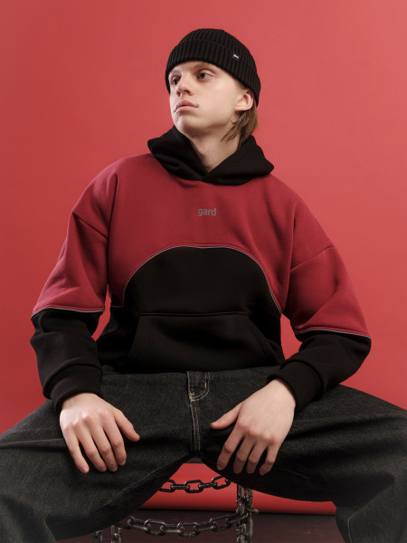 Худі oversize fleece WAVE | чорний-бордовий 4/24 фото 4