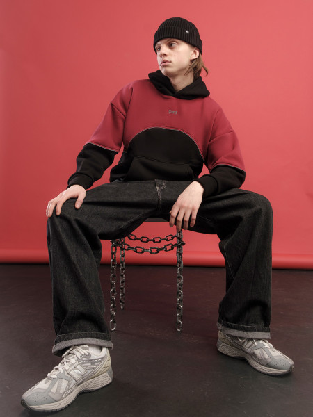 Худі oversize fleece WAVE | чорний-бордовий 4/24 фото 5