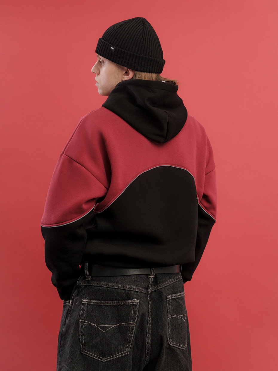 Худи oversize fleece WAVE | черный-бордовый 4/24
