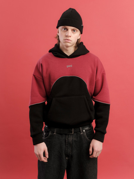 Худі oversize fleece WAVE | чорний-бордовий 4/24 фото 2