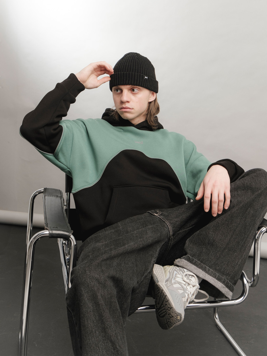 Худи oversize fleece WAVE | черный-мятный 4/24