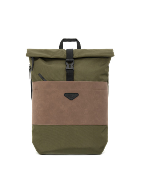Рюкзак ROLLTOP POCKET 2 | хакі - екошкіра коричнева матова 1/24
